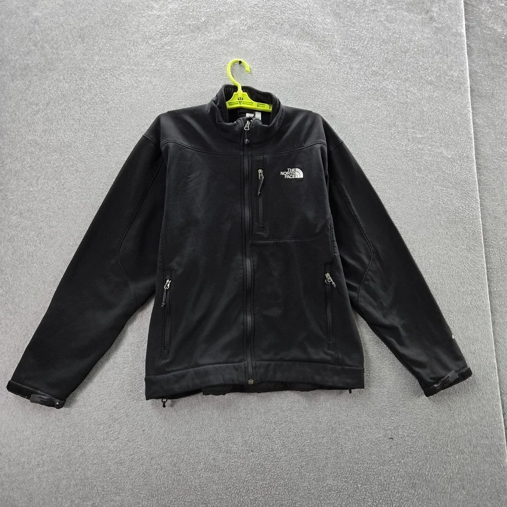 The North Face Men Jacket L Black Embroidered Activewear Zipper Logo Long Sleeve